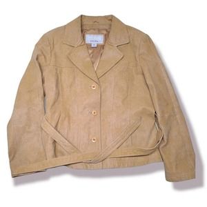 Wilsons Leather Maxima Tan Genuine Leather Button Up Jacket Coat XL For Spring!